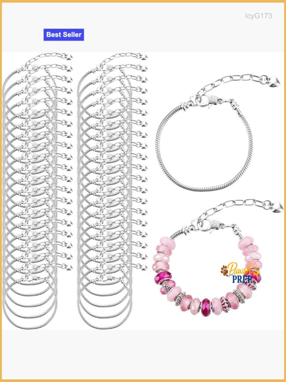 40 Pcs Snake Chain Charm Bracelet DIY Kit Adjustable 2.6mm with Lobster Clasp